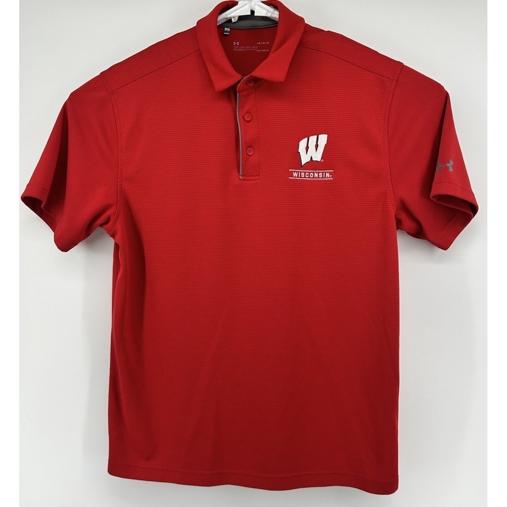 Under Armour Loose Heatgear Short Sleeve Polo Shirt Wisconsin Badgers‎ Red Large